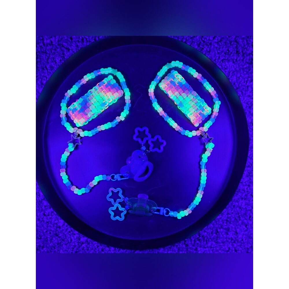 2pc rainbow glow convertible choker & removable binky cord necklace star charm - Picture 3 of 11